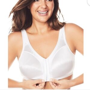 Comfort Choice Women's Plus Size Front-Close Satin Wireless White Bra 54DD